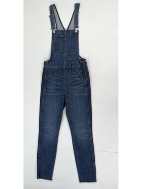 Madewell Overalls Size S Skinny Blue Stretch Denim Side Zip Fray Hem Farmer